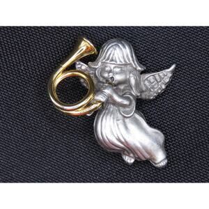 Vintage Angel Brooch with Trumpet Pin Gold Tone Small Holiday Pin in Gift Box